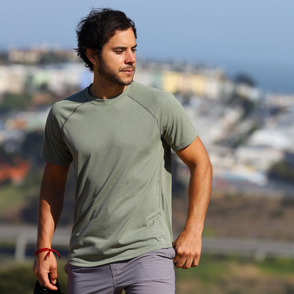 Momentum Tee in Heather Olive from Myles Apparel