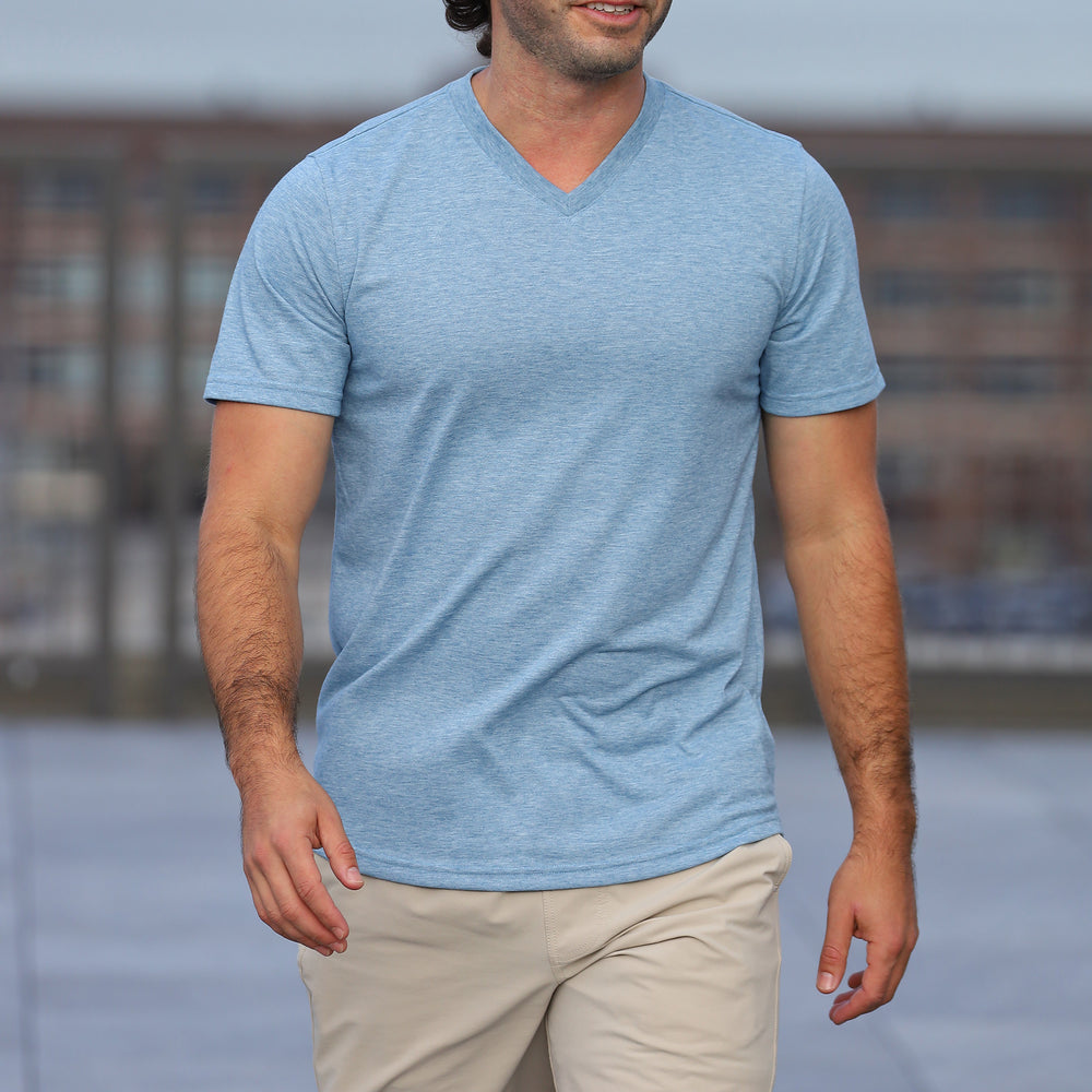 Everyday Tee with V-Neck in Heather Indigo from Myles Apparel