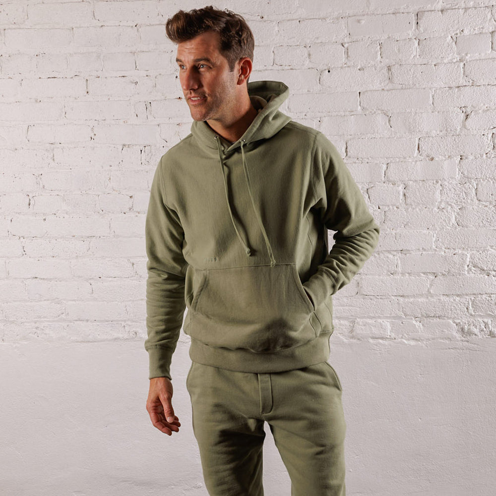 Skyline Heavyweight Fleece Hoodie in Dusty Olive from Myles Apparel
