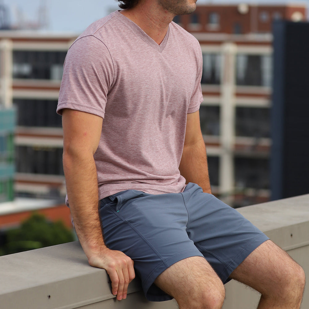 Everyday Tee with V-Neck in Heather Crimson from Myles Apparel