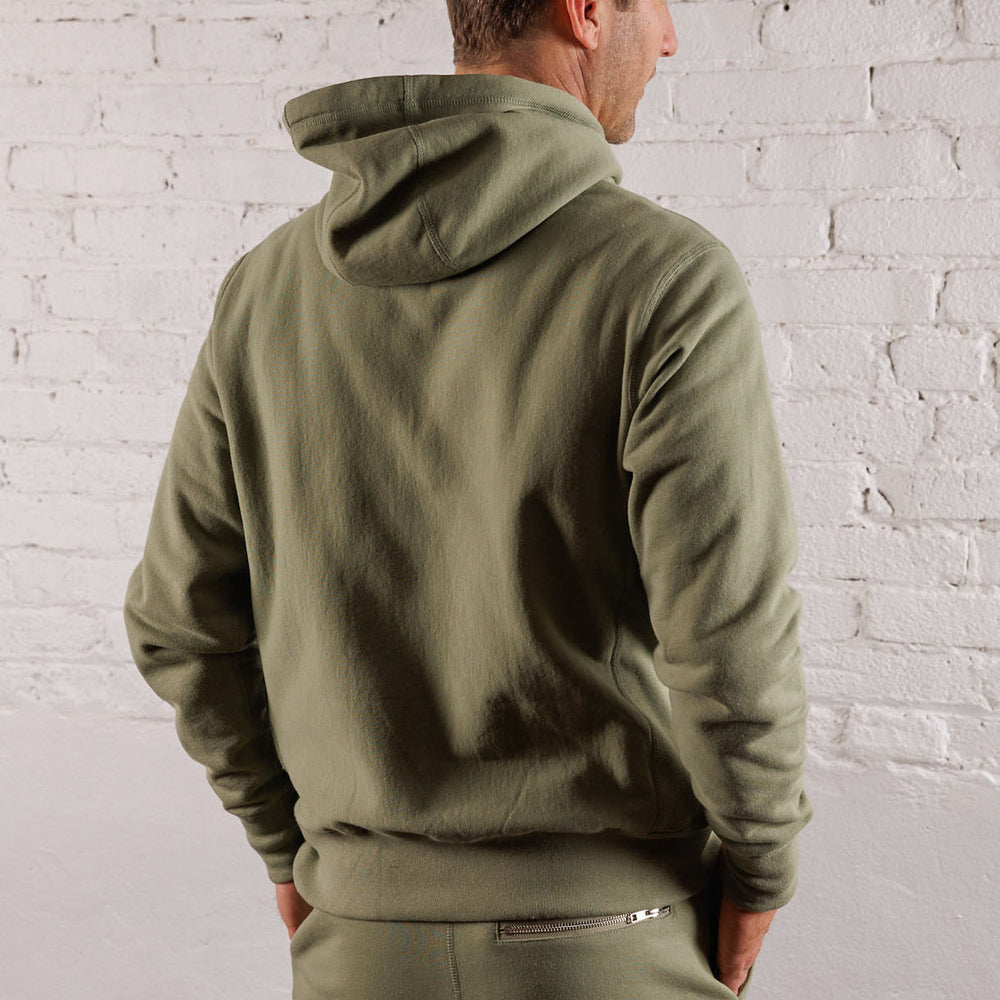 Skyline Heavyweight Fleece Hoodie in Dusty Olive from Myles Apparel