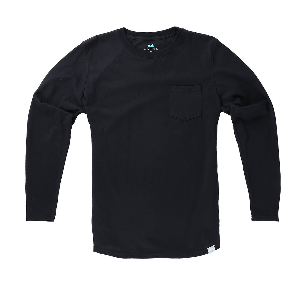 Everyday Long Sleeve Tee with Pocket in Black from Myles Apparel