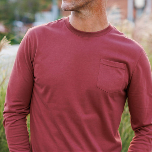 Everyday Long Sleeve Tee with Pocket in Crimson from Myles Apparel