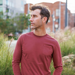 Everyday Long Sleeve Tee with Pocket in Crimson