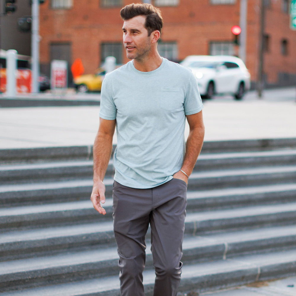 Everyday Tee with Pocket in Heather Gray Green from Myles Apparel