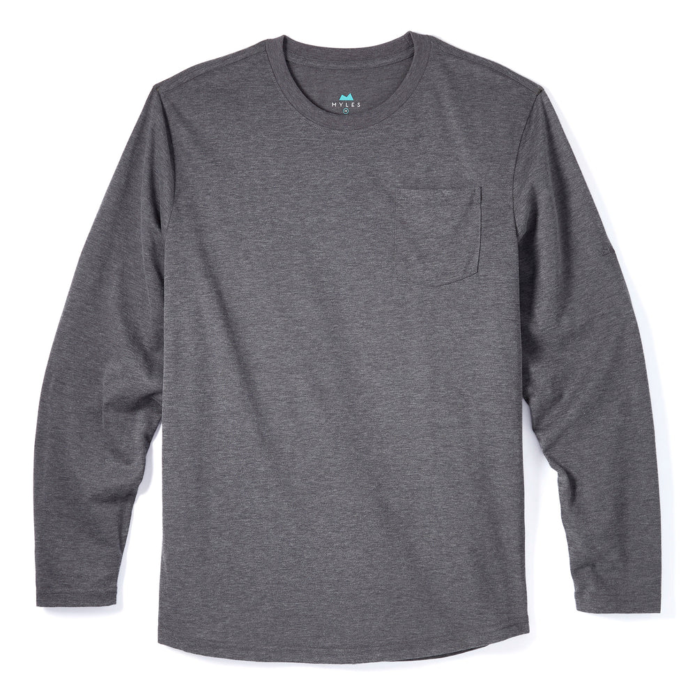Everyday Long Sleeve Tee with Pocket in Heather Black from Myles Apparel