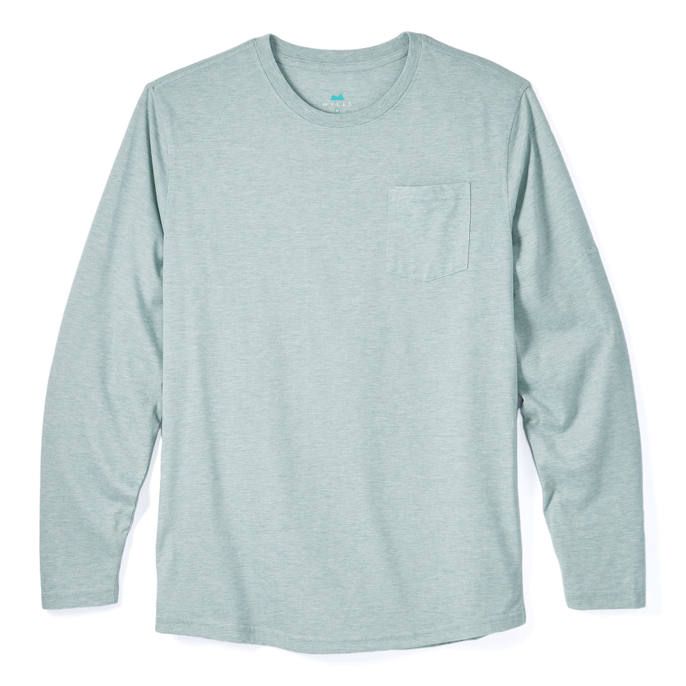 Everyday Long Sleeve Tee with Pocket in Heather Gray Green from Myles Apparel