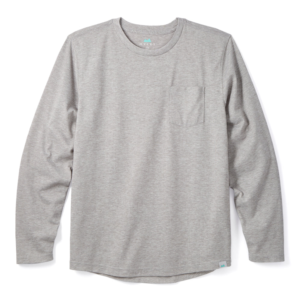 Everyday Long Sleeve Tee with Pocket in Heather Gray from Myles Apparel