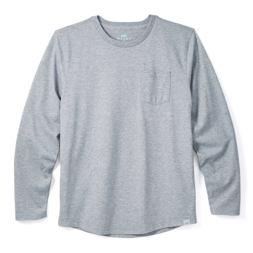 Everyday Long Sleeve Tee with Pocket in Heather Storm from Myles Apparel