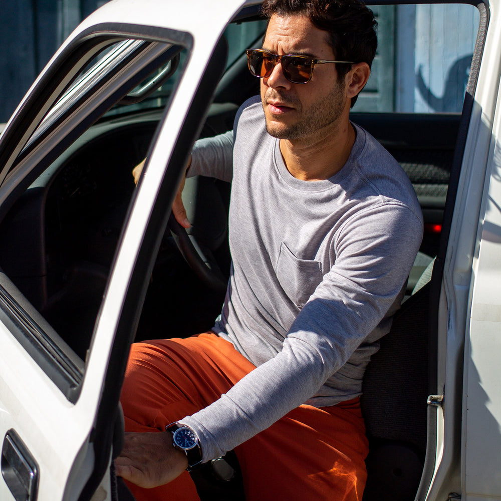 Everyday Long Sleeve Tee with Pocket in Heather Gray from Myles Apparel