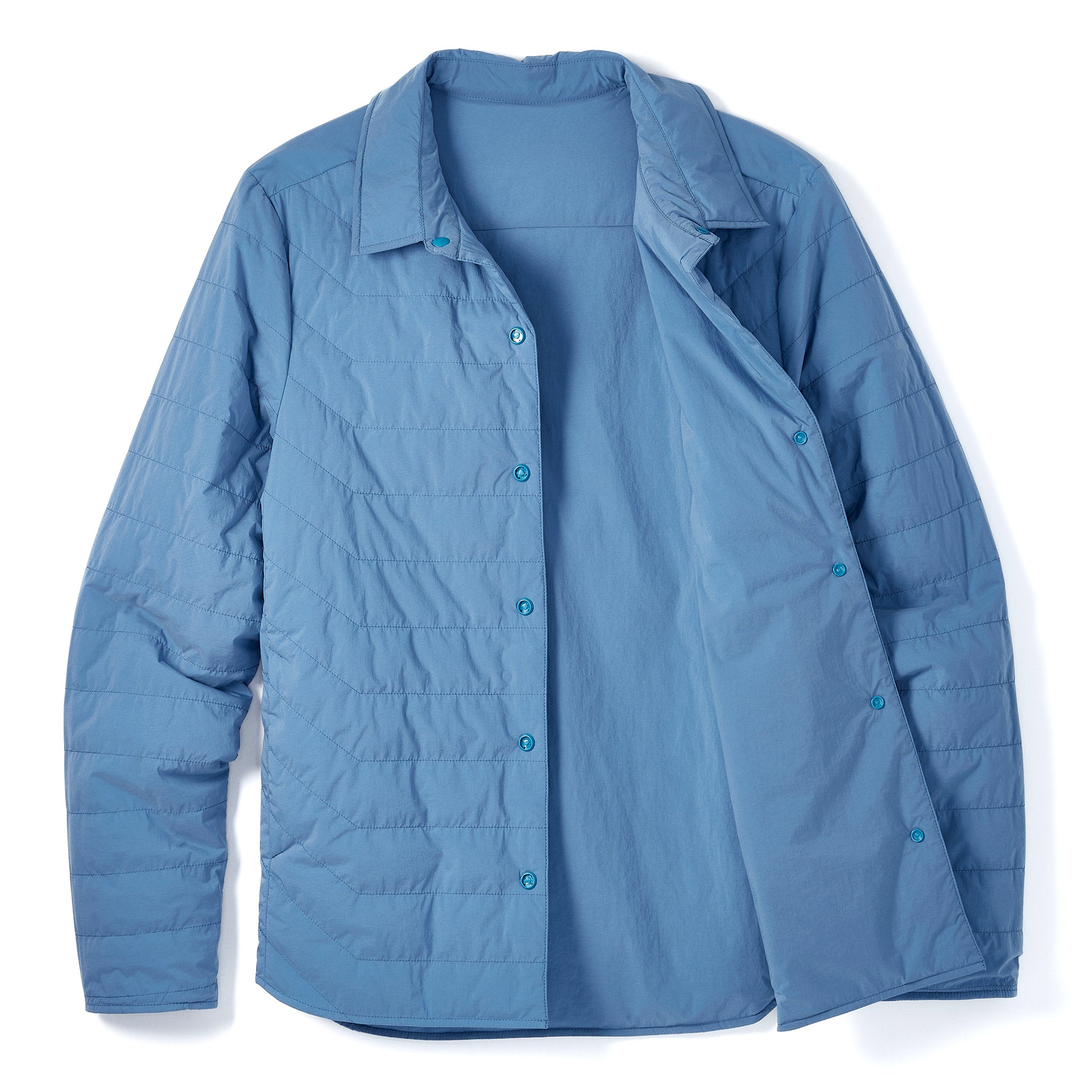 Reversible Insulated Shirt Jacket in Dusty Blue | Packable for