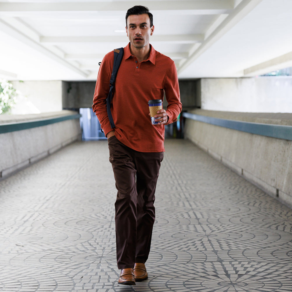 Tour Polo Long Sleeve in Heather Sequoia from Myles Apparel