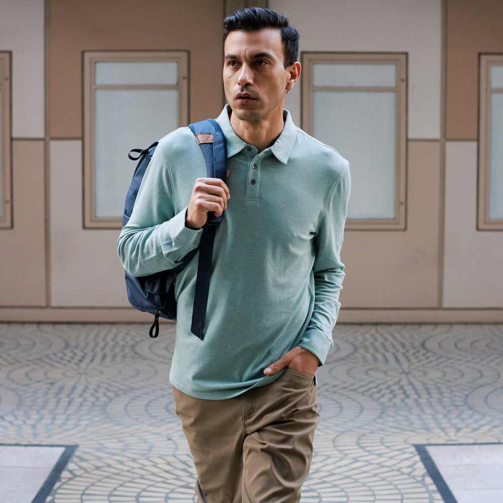 Tour Polo Long Sleeve in Heather Gray Green from Myles Apparel
