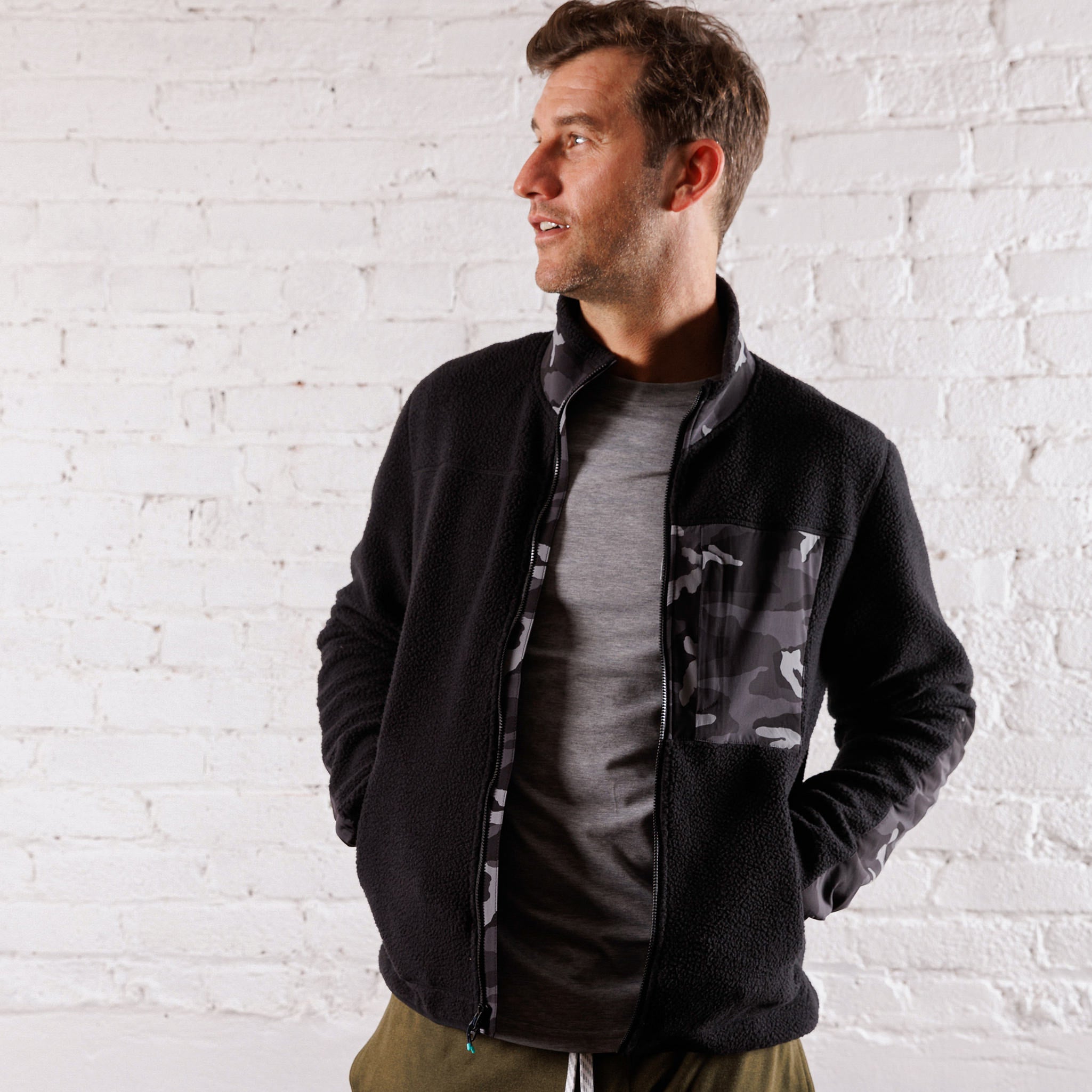 High Pile Sherpa Jacket in Black Camo | Men's Zip-Up Fleece Jacket