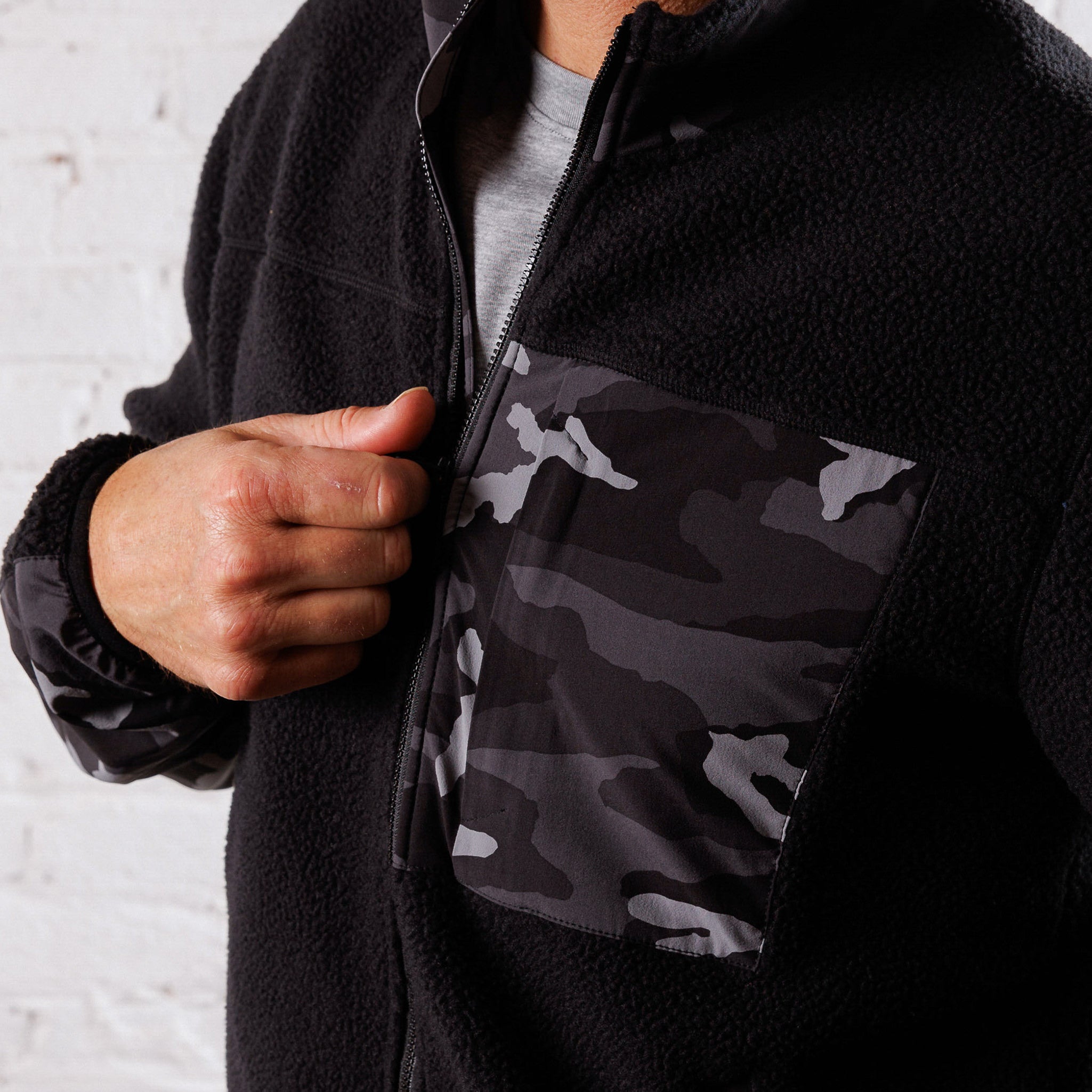 High Pile Sherpa Jacket in Black Camo | Men's Zip-Up Fleece Jacket