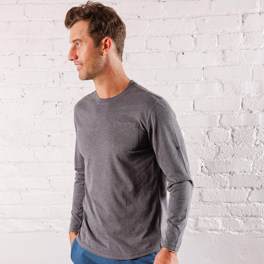 Everyday Long Sleeve Tee with Pocket in Heather Black from Myles Apparel