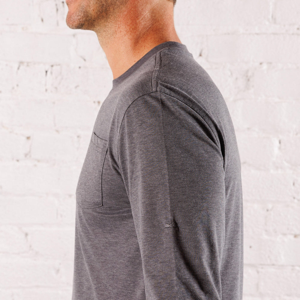 Everyday Long Sleeve Tee with Pocket in Heather Black from Myles Apparel