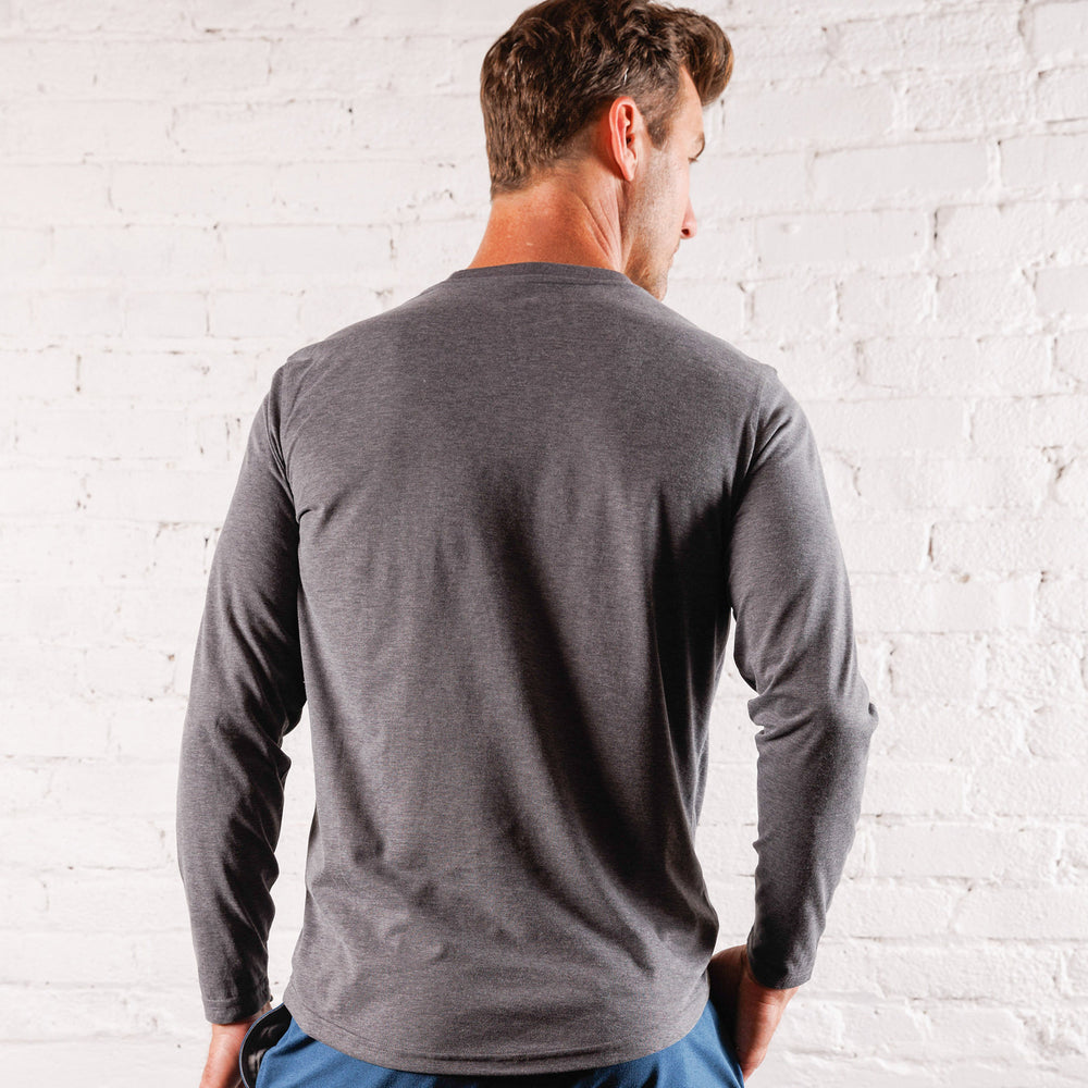 Everyday Long Sleeve Tee with Pocket in Heather Black from Myles Apparel