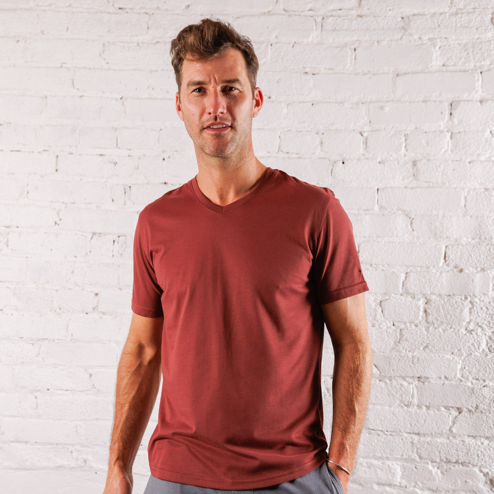 Everyday Tee with V-Neck in Crimson from Myles Apparel