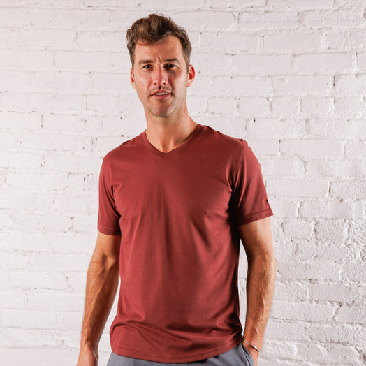 Everyday Tee with V-Neck in Crimson from Myles Apparel
