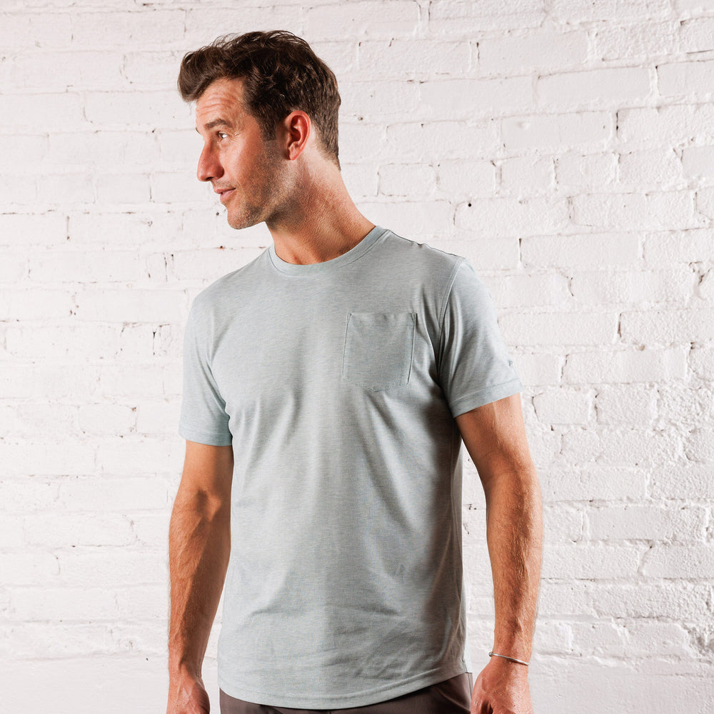 Everyday Tee with Pocket in Heather Gray Green from Myles Apparel