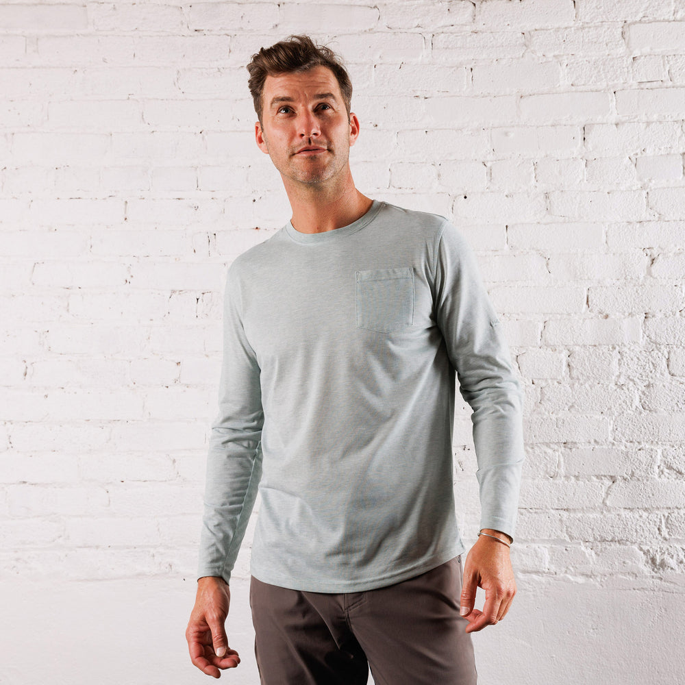 Everyday Long Sleeve Tee with Pocket in Heather Gray Green from Myles Apparel