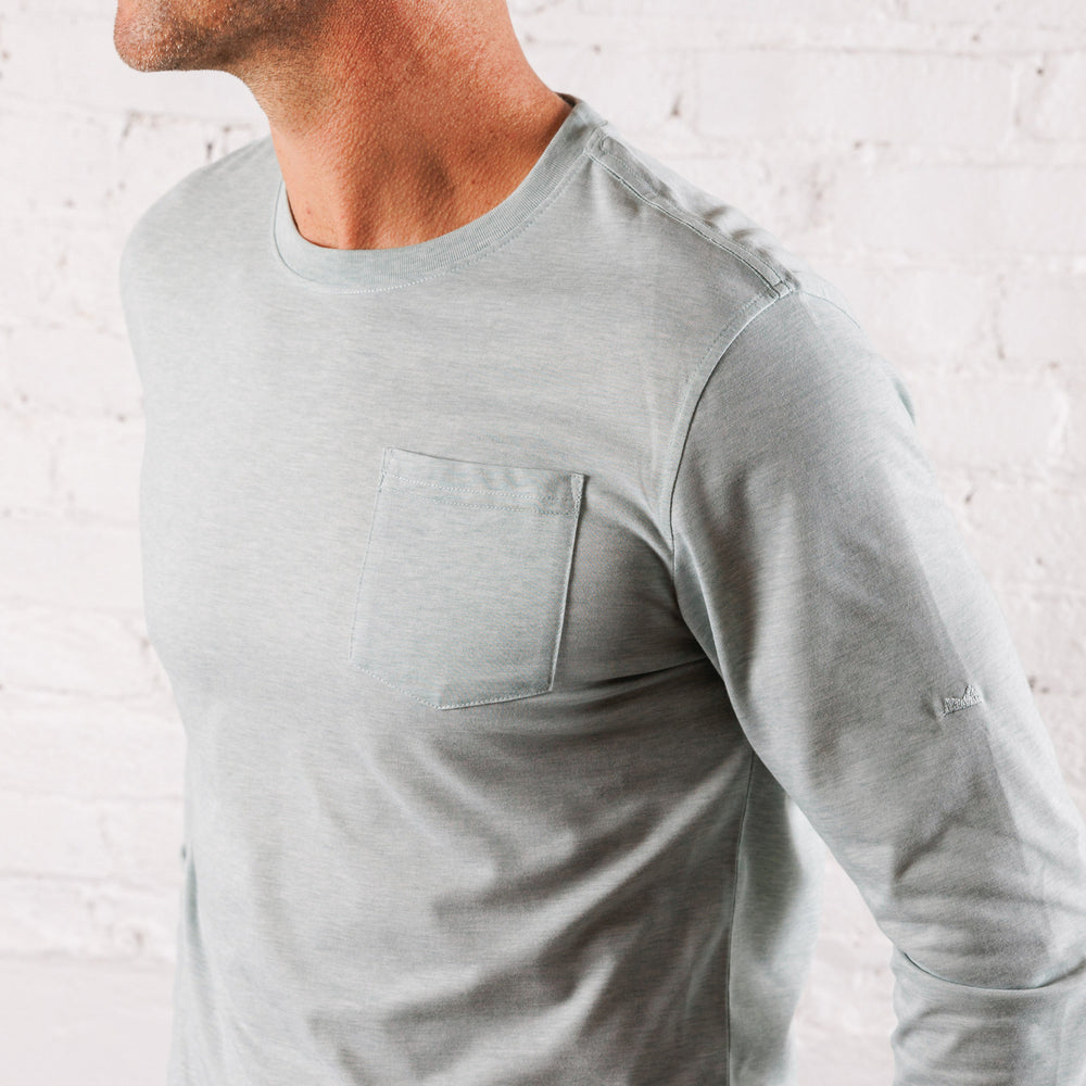 Everyday Long Sleeve Tee with Pocket in Heather Gray Green from Myles Apparel