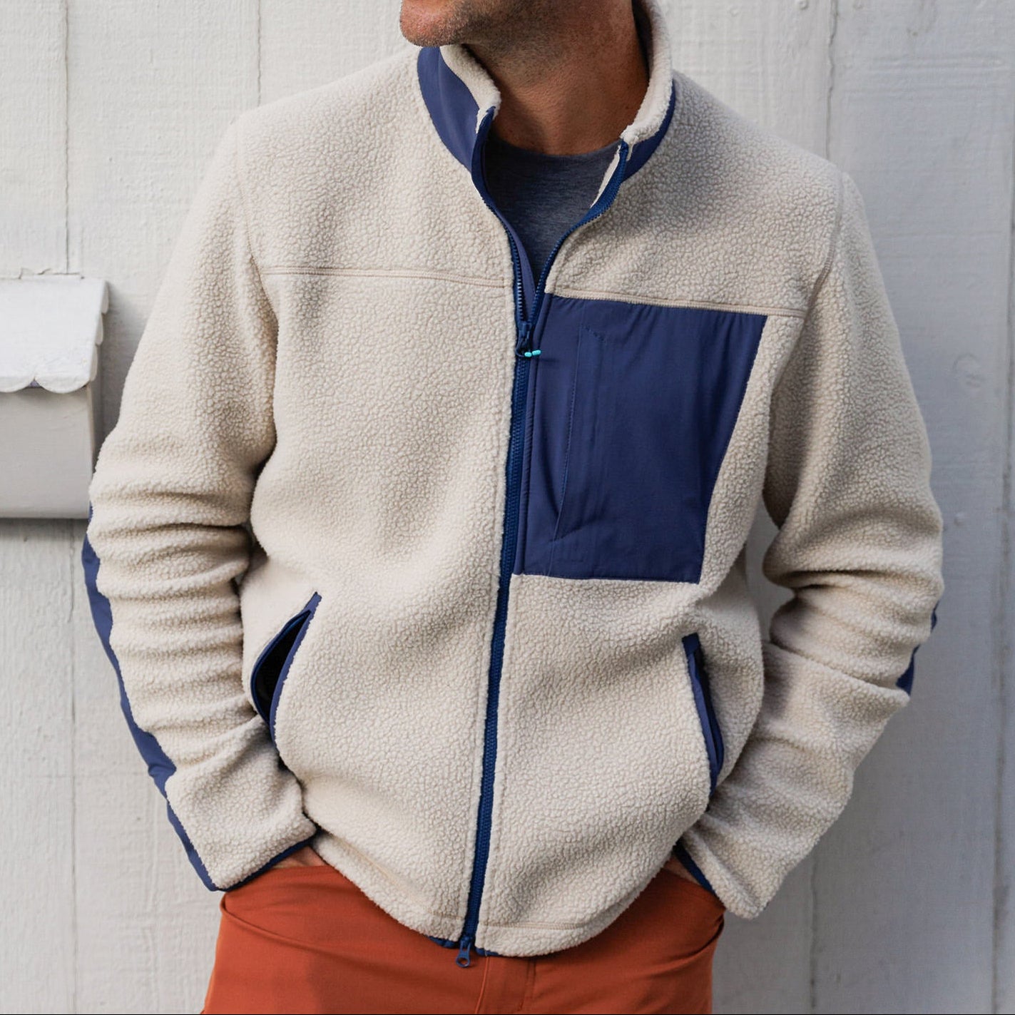 High Pile Sherpa Jacket in Khaki | Men's Zip-Up Fleece Jacket by