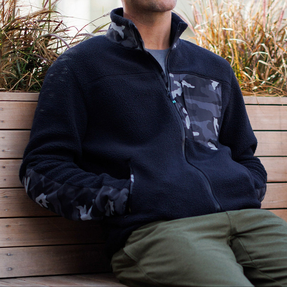 High Pile Sherpa Jacket in Black Camo | Men's Zip-Up Fleece Jacket by Myles | Myles Apparel High Pile Sherpa Jacket in Black Camo | Men's Zip-Up Fleece Jacket by Myles | Myles Apparel