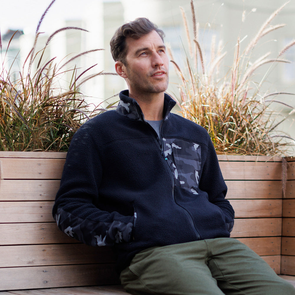 High Pile Sherpa Jacket in Black Camo from Myles Apparel