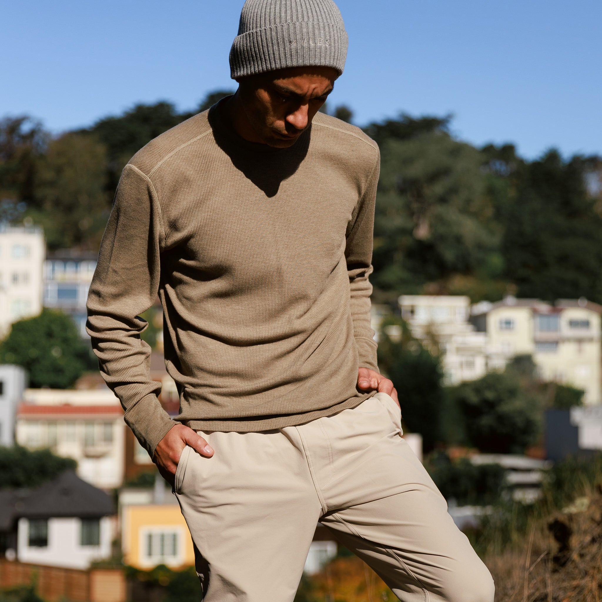 Weekend Thermal Crew in Dark Khaki | Warm and Lightweight Base