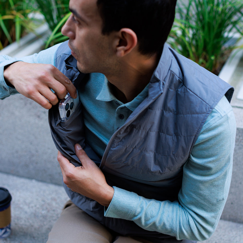Reversible Insulated Vest in Dusty Blue from Myles Apparel