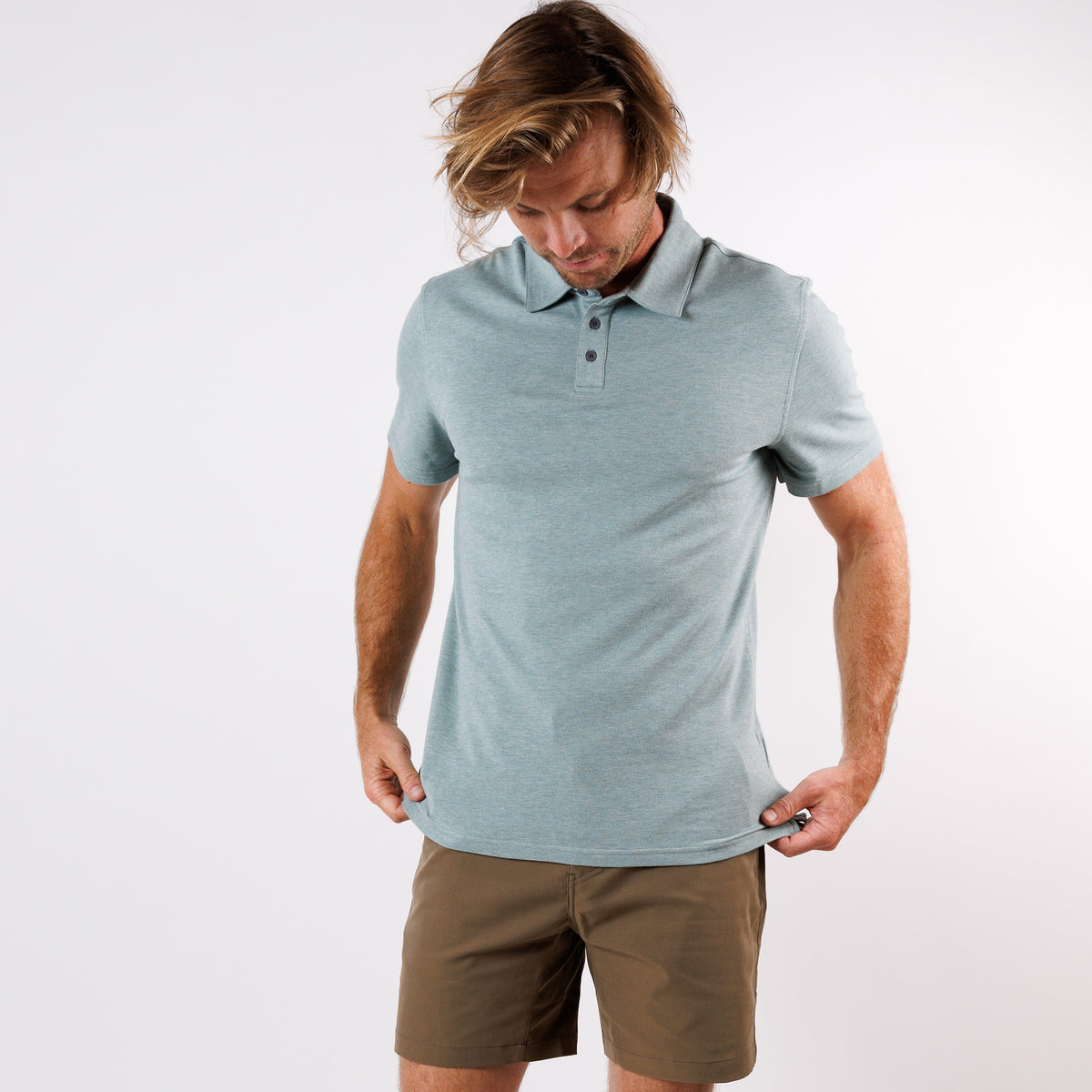 Myles Apparel Tour Polo in Heather Gray Green