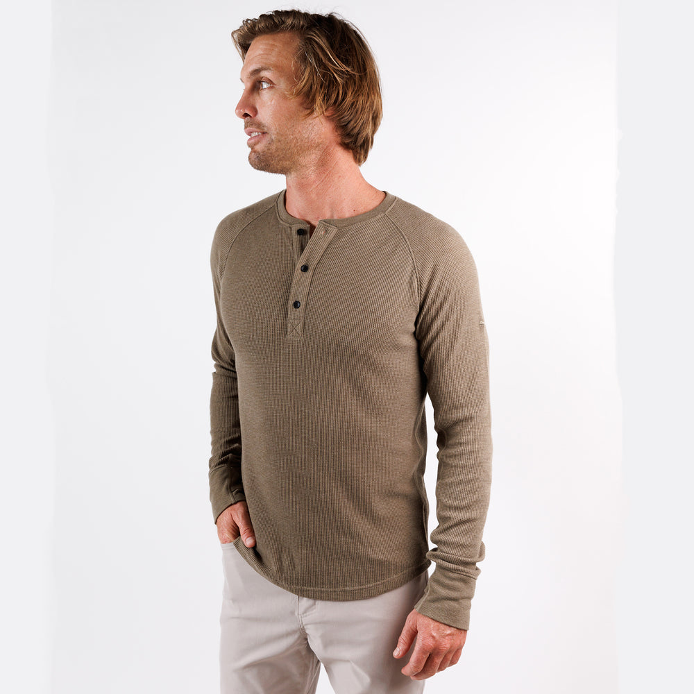 Weekend Thermal Henley in Dark Khaki from Myles Apparel