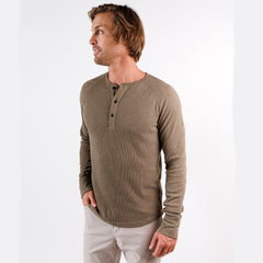 Weekend Thermal Henley in Dark Khaki