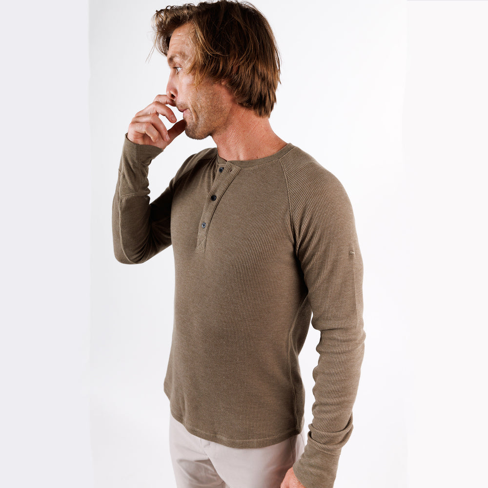 Weekend Thermal Henley in Dark Khaki from Myles Apparel
