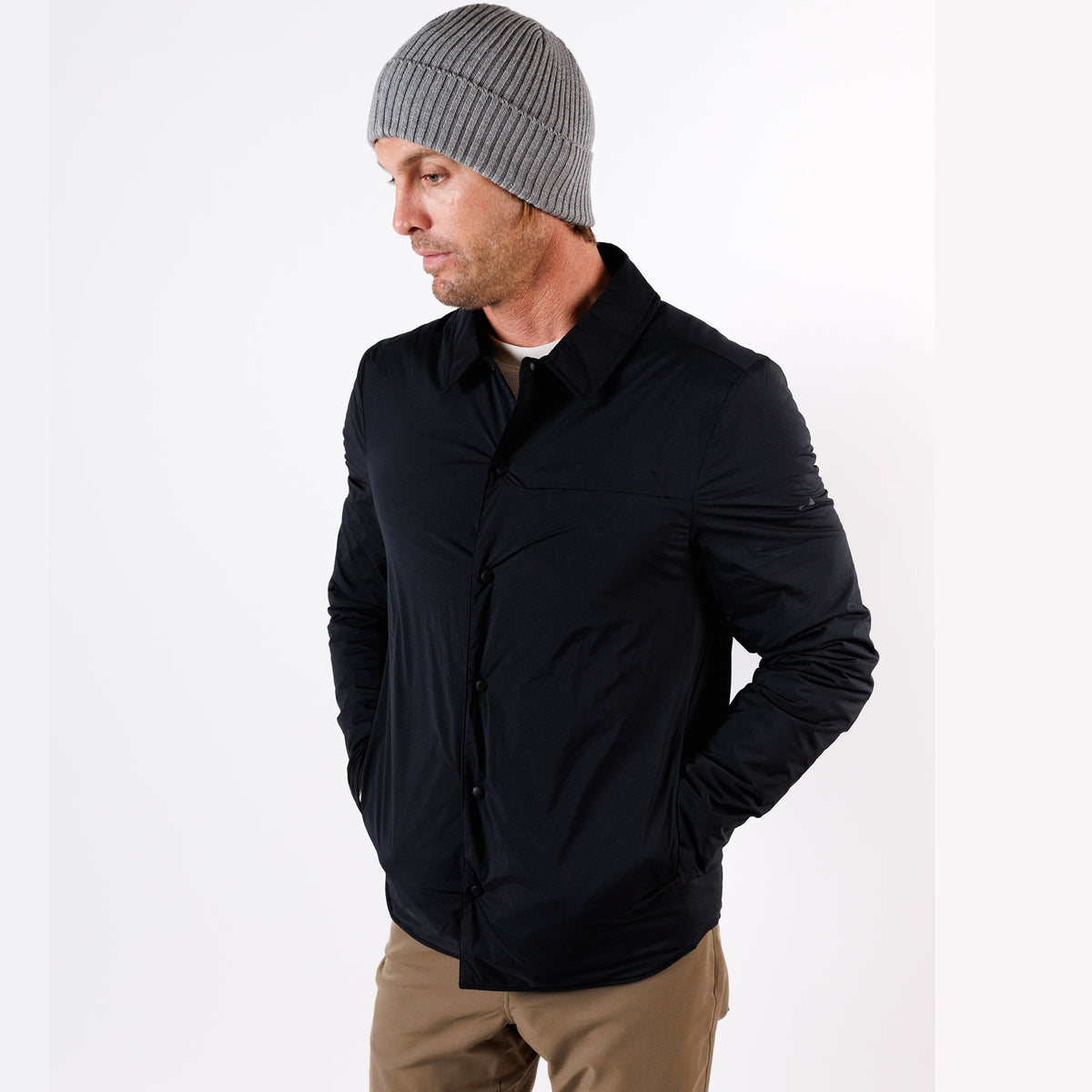 Reversible Insulated Shirt Jacket in Black - Side View