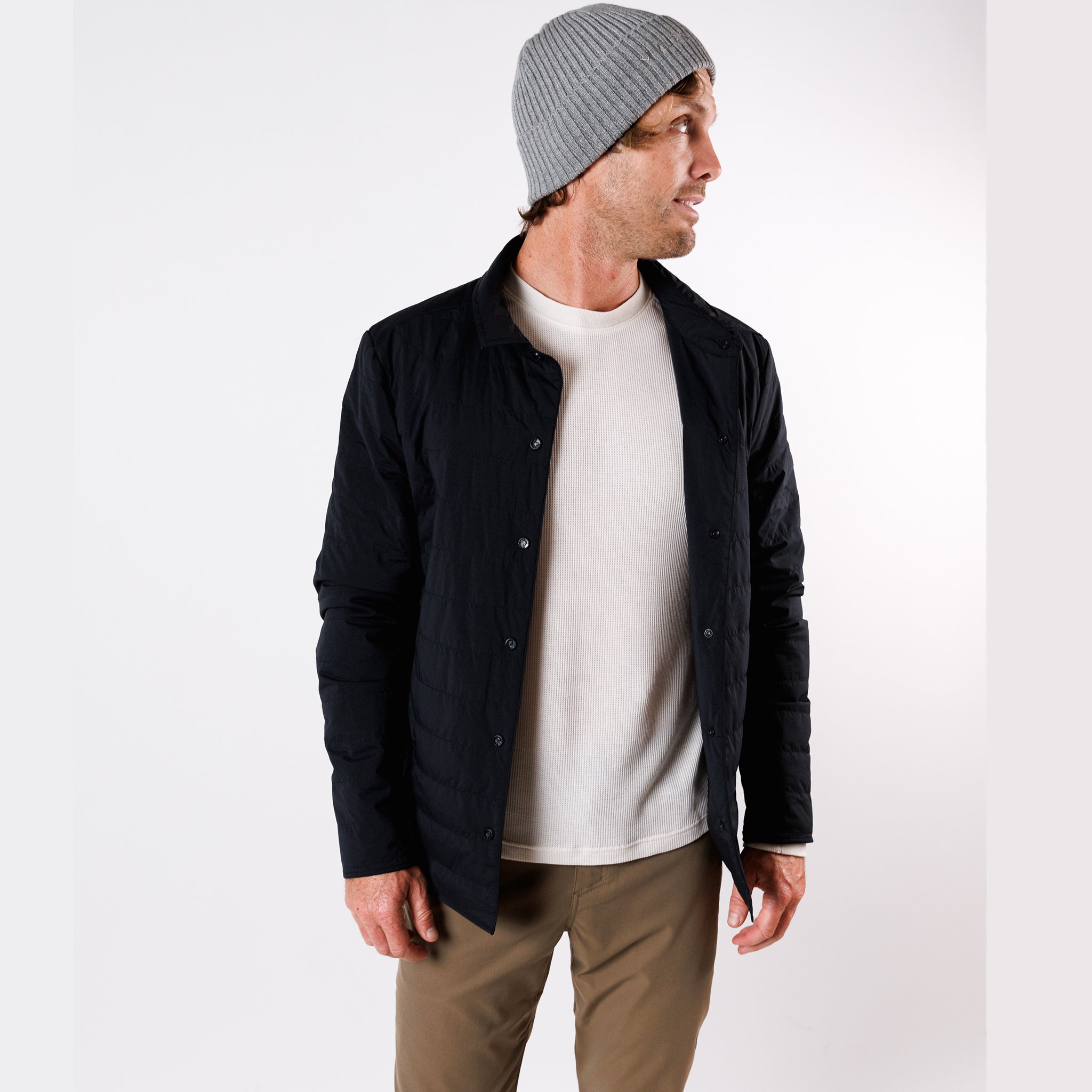 Reversible Insulated Shirt Jacket in Black | Packable for Travel