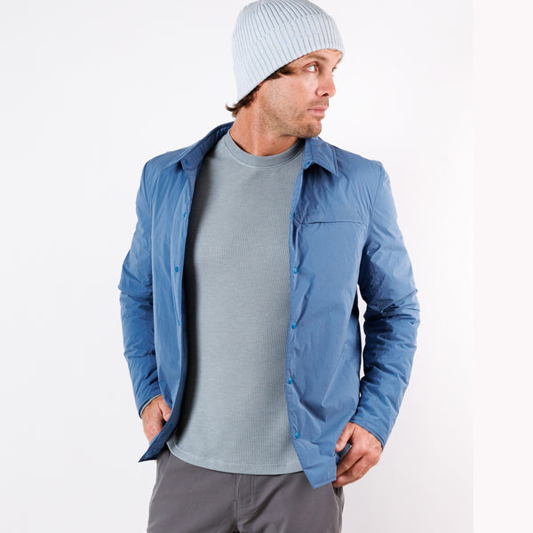 Reversible Insulated Shirt Jacket in Dusty Blue | Packable for