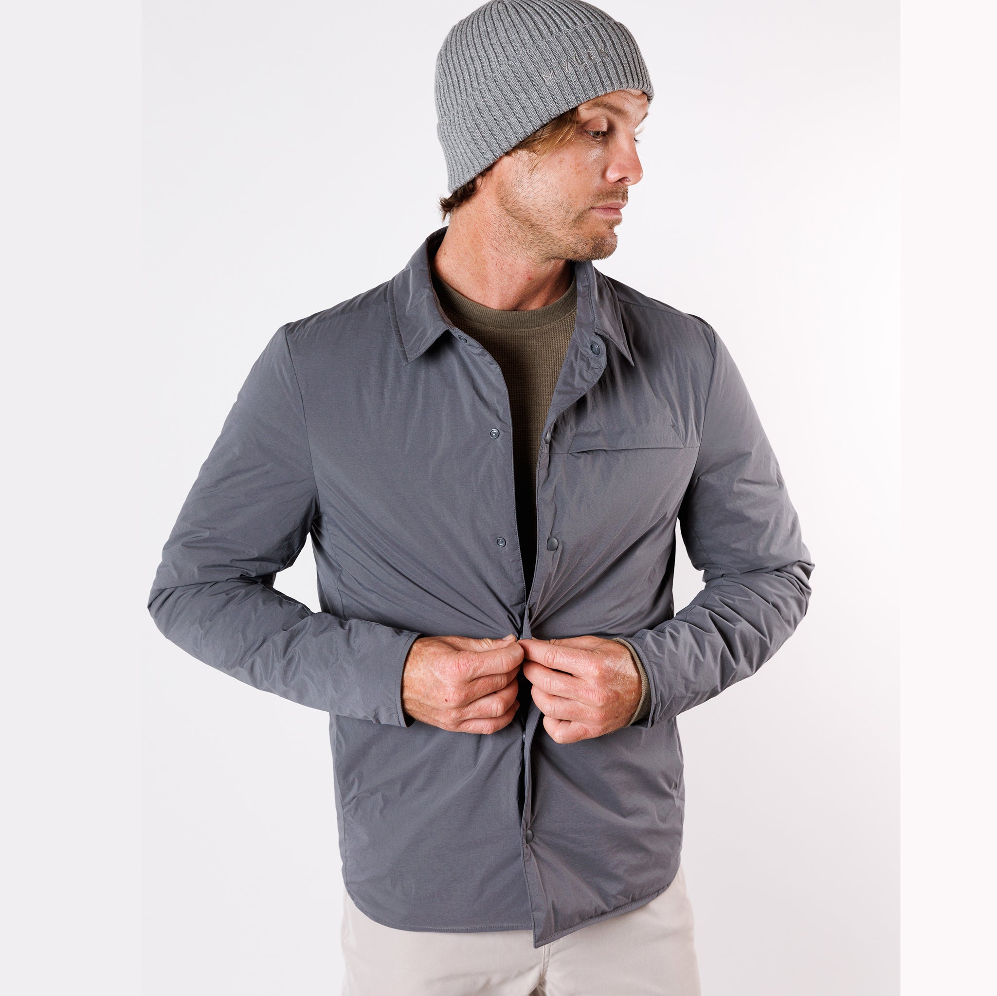 アンドハー　Ecoleather Shirts Jacket Reversible Insulated Shirt Jacket in Slate Gray | Packable for