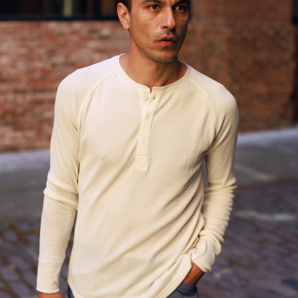 Weekend Thermal Henley in Dark Khaki from Myles Apparel