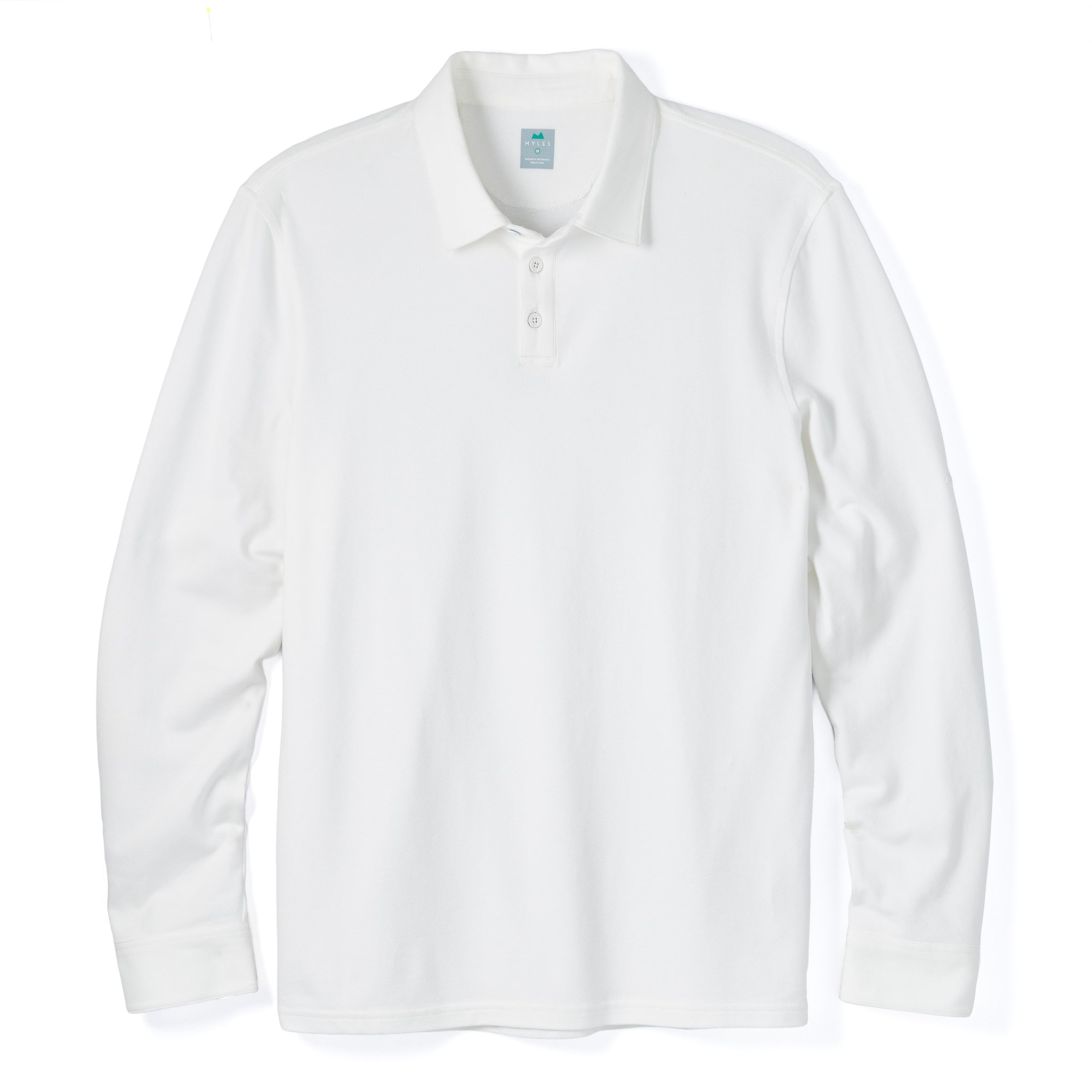 White Long Sleeve Hand-stitched Polo Shirt - The Fleece Milano